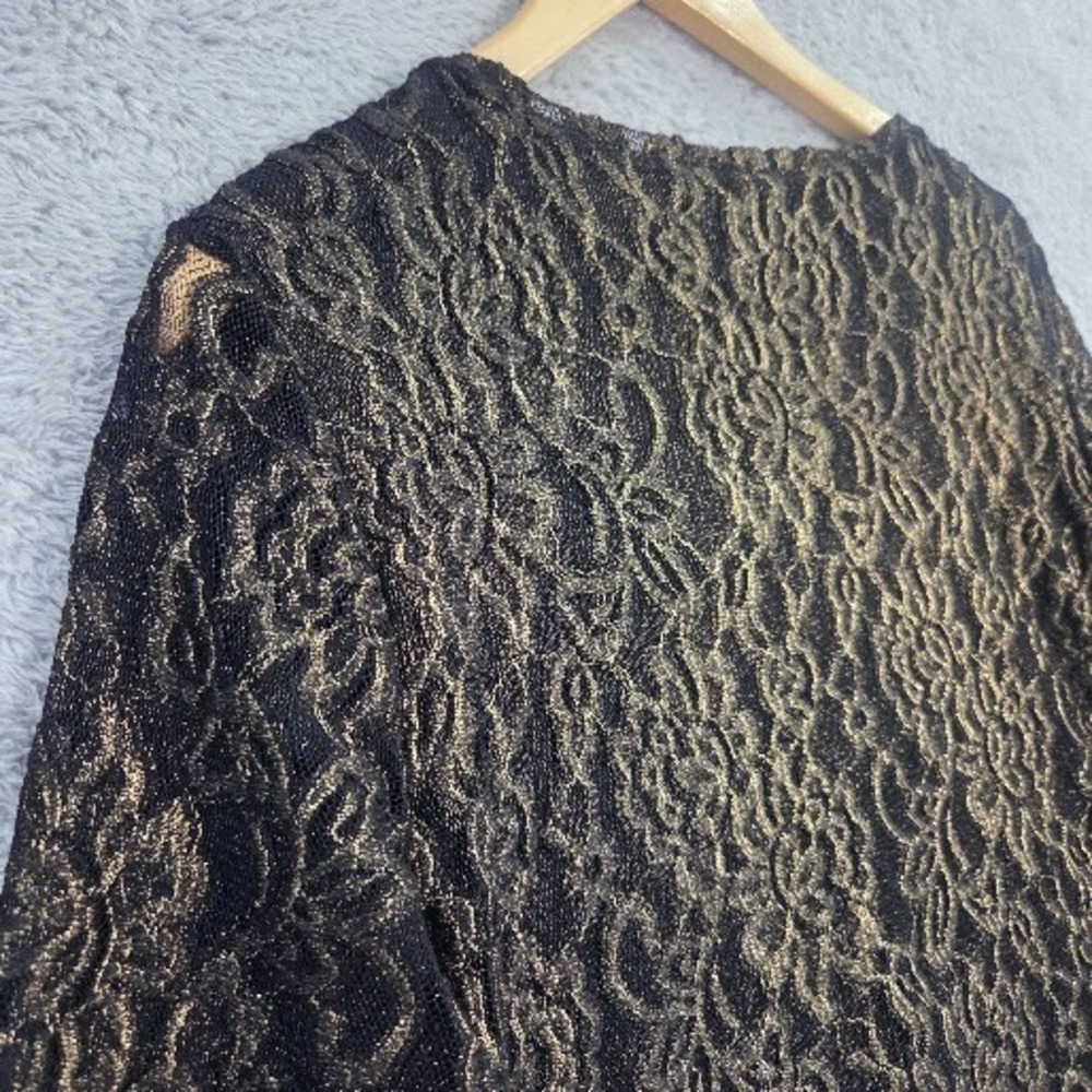 Chico's Pullover Top Womens Large Gold Metallic Floral Lace Sheer Sleeve Festive - Picture 12 of 12